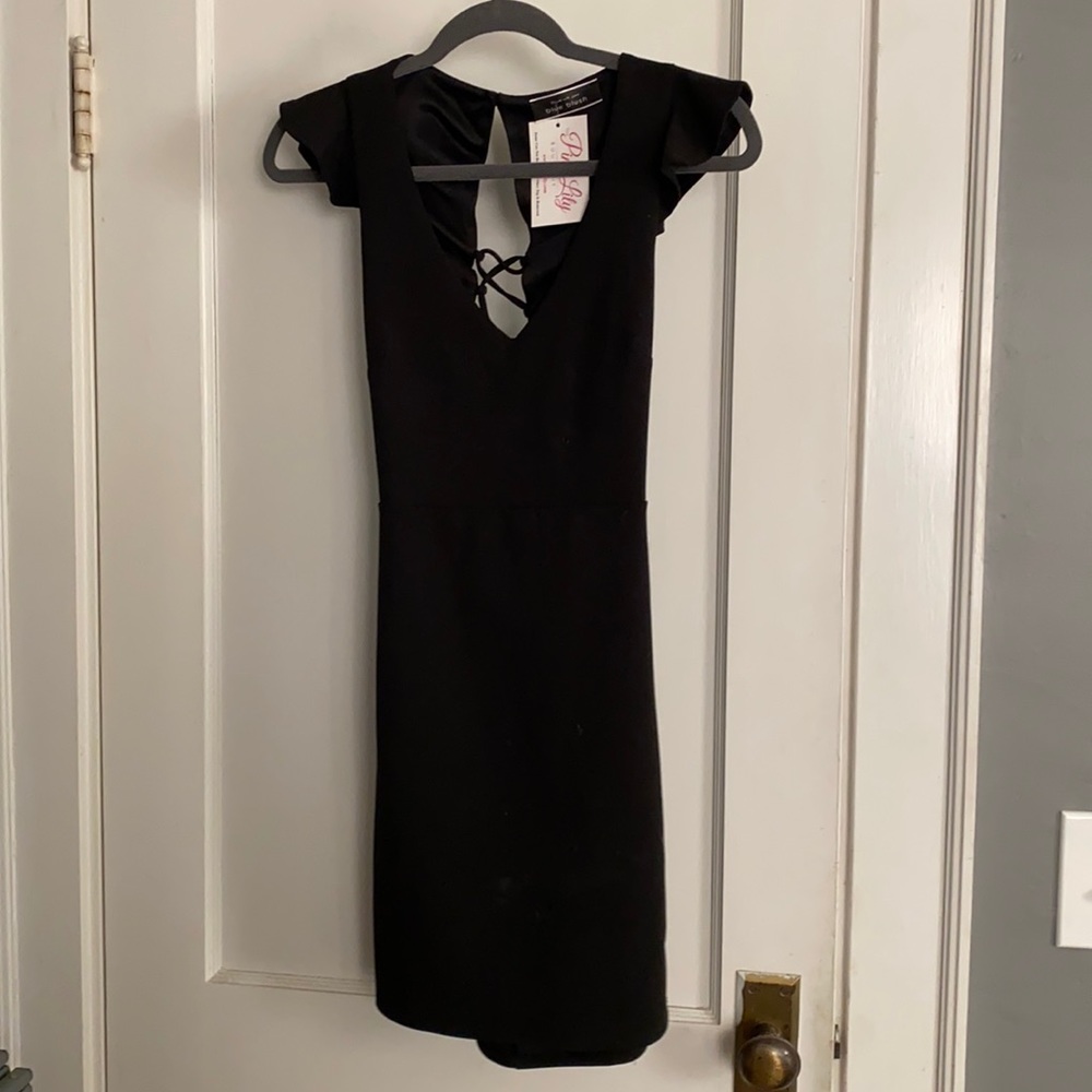 Black straps back mini dress